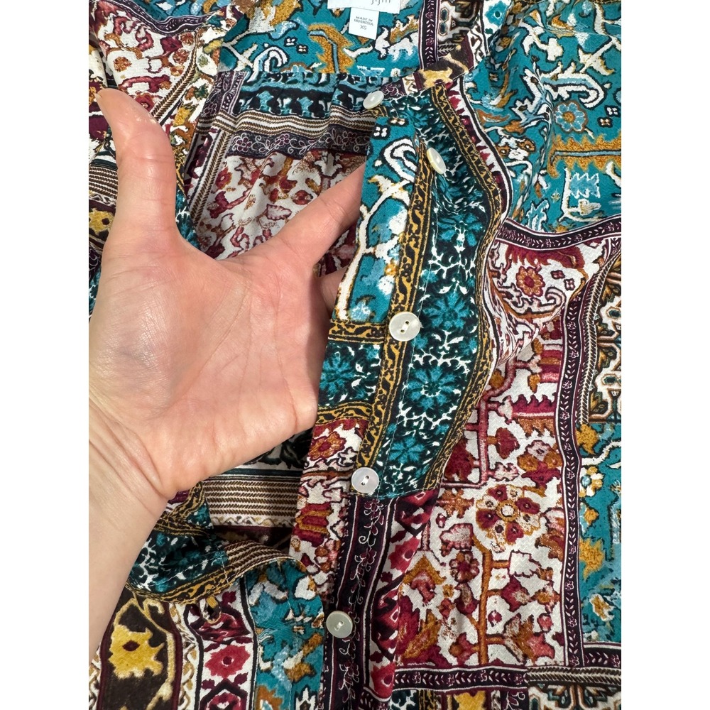 J. Jill Women's XS Patchwork Paisley Tunic Blouse Long Sleeve 100% Rayon BOHO - Picture 5 of 11